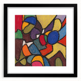 Extra large abstract art print featuring vibrant, textured colors on a black framed canvas, ideal for living room decor.