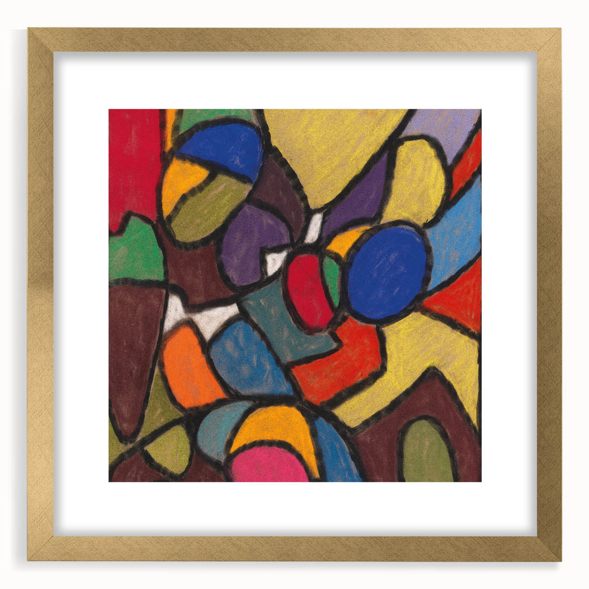 Extra large abstract art print with textured design in muted tones, framed in gold, ideal for living room decor.