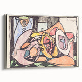 Framed canvas of Adolf Holzel's landscape art painting in silver, featuring vintage poster art style with colorful elements.