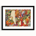 Extra large abstract art print with textured colorful patterns on a black framed canvas, ideal for living room decor.