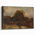 Black and white vintage poster art of a minimalist landscape on framed canvas, ideal for bedroom decor.