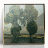 Large art print of a mid-century modernist design by Adolf Holzel in muted gold and white, acrylic framed.