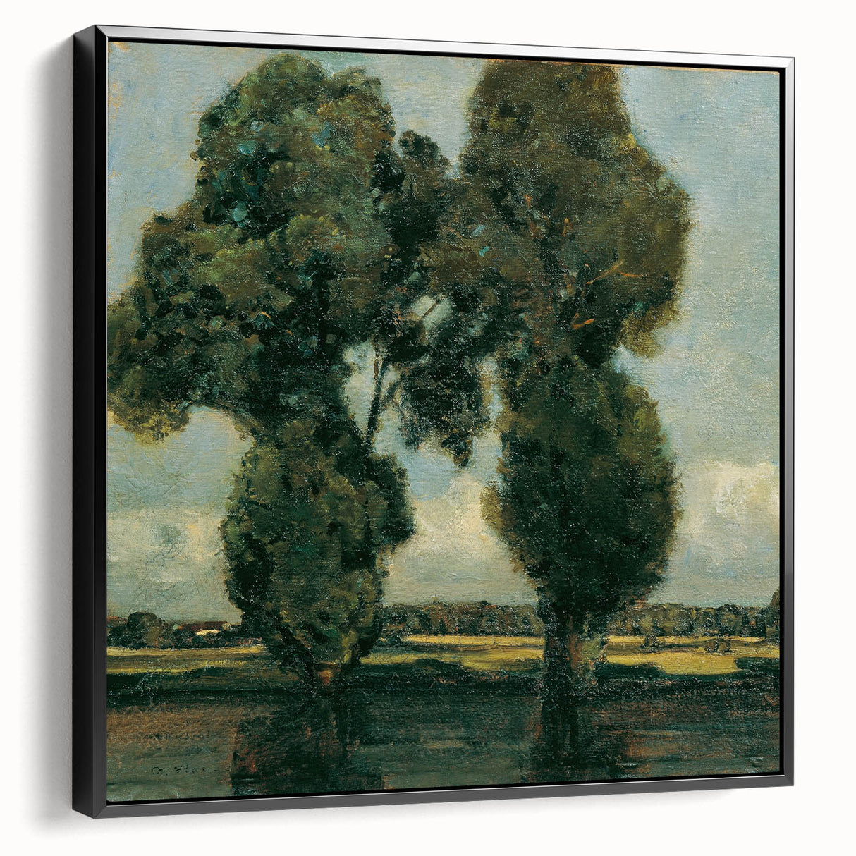 Black and white landscape art painting on framed canvas, featuring a vintage poster art style, ideal for bedroom wall decor.