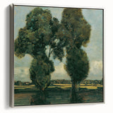 Landscape art painting featuring a vintage poster style with a colorful abstract design on a black background, framed canvas.