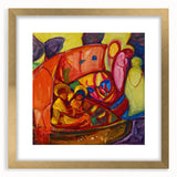 Extra large abstract art print featuring textured swirls in muted earth tones, framed in gold, ideal for living room decor.
