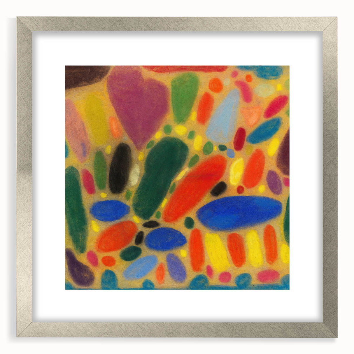 Textured abstract art print in muted earth tones on framed canvas, ideal for modern bedroom ambiance.