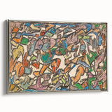 Vintage poster art featuring a landscape painting with vibrant colors on a framed canvas, ideal for living room decor.