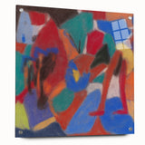 Large abstract wall art on acrylic glass, featuring geometric shapes in muted colors.