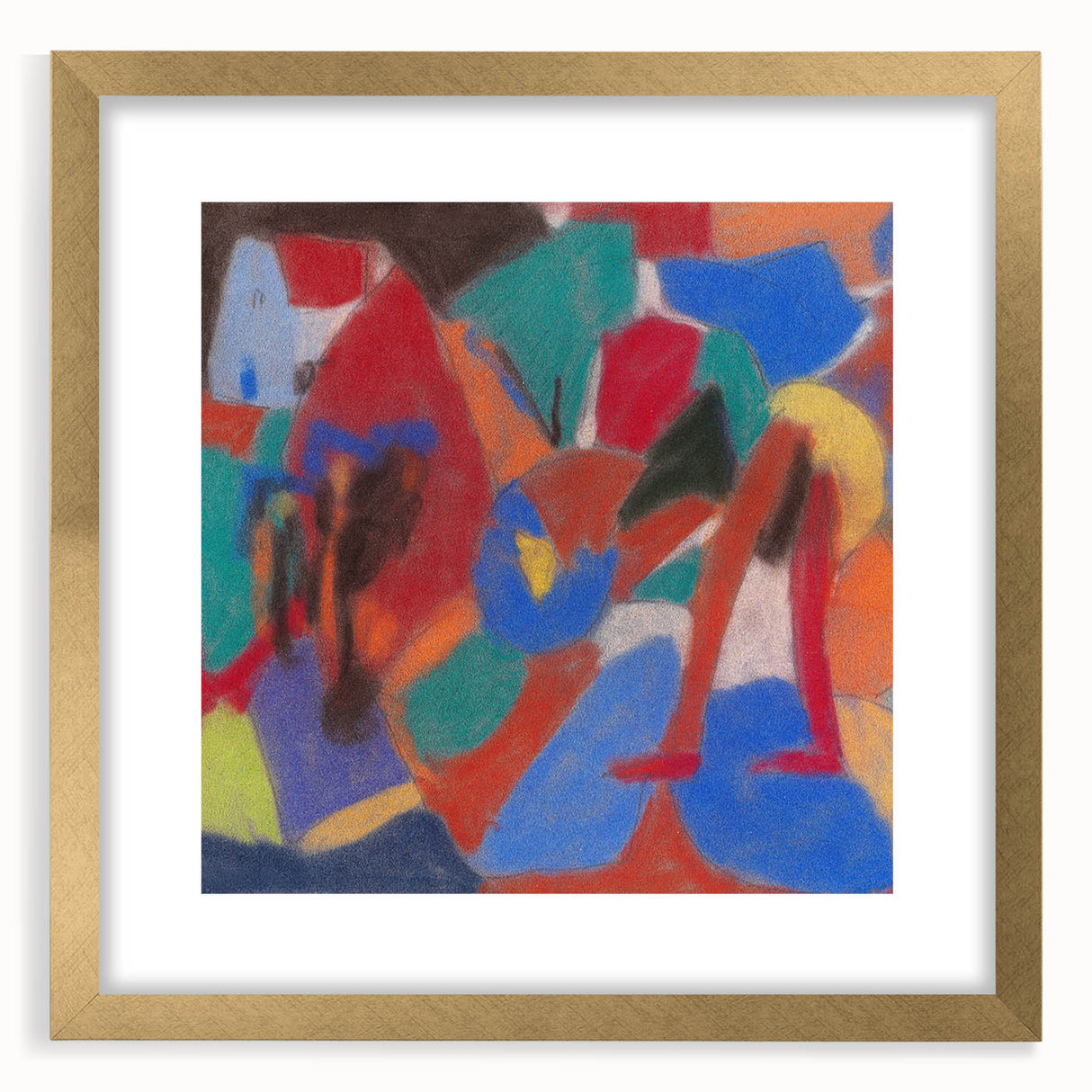 Extra large abstract art print with textured design in muted earth tones, framed in gold, ideal for living room decor.