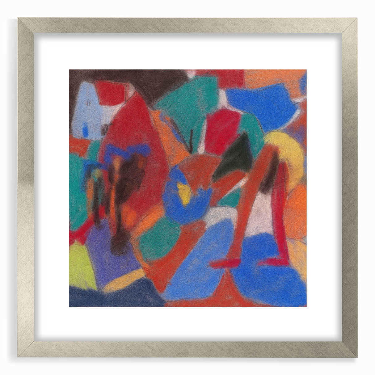 Textured abstract art print in muted earth tones on a framed canvas, suitable for bedroom wall decor.