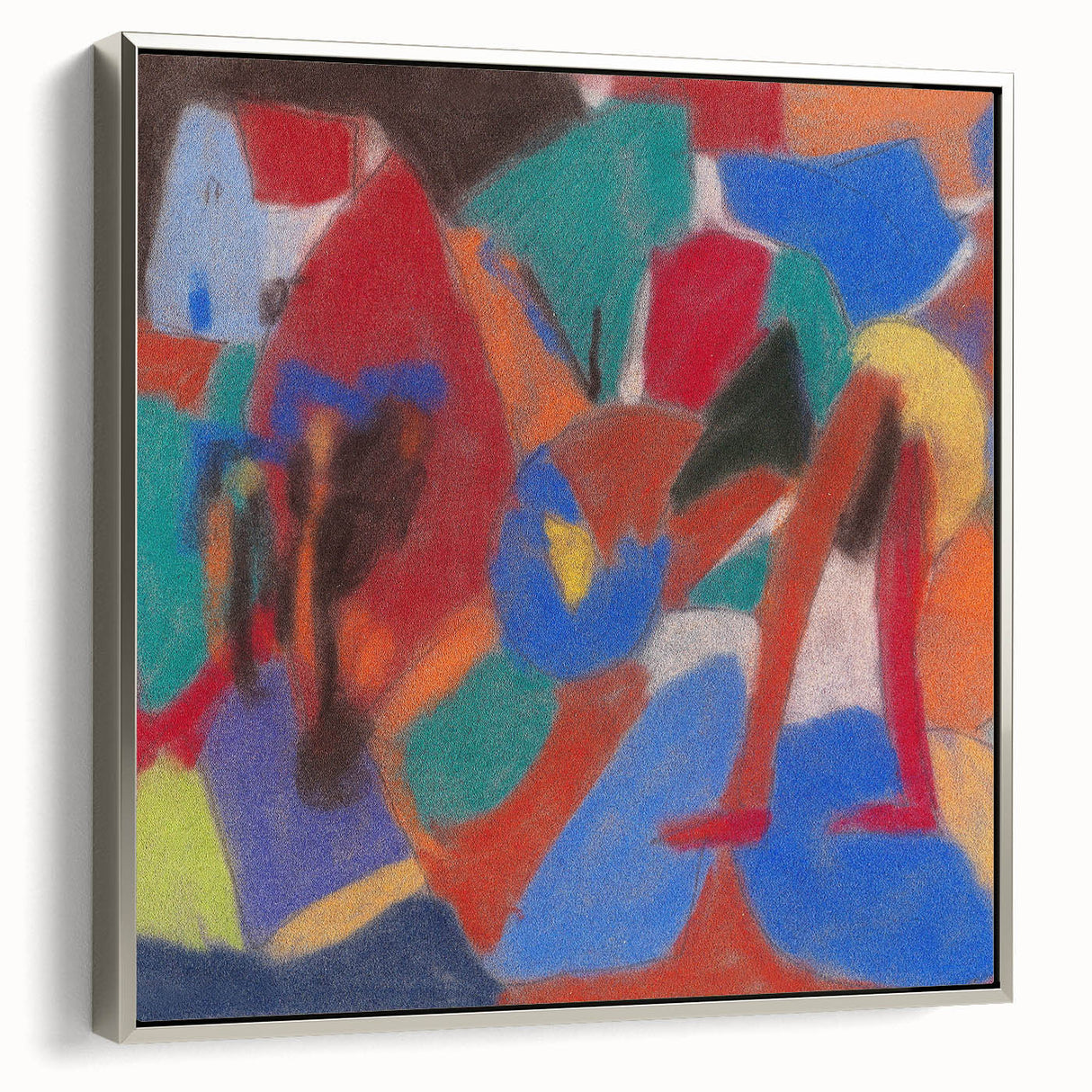 Landscape art painting featuring a colorful, abstract design on a framed canvas.