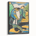Black and white landscape art painting on framed canvas, featuring minimalist vintage poster art.