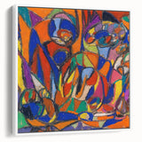 Extra large framed canvas featuring vintage poster art by Adolf Holzel, with colorful abstract design on a black background.