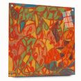 Large abstract wall art on acrylic glass, featuring geometric shapes in muted colors.
