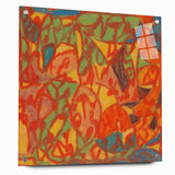 Large abstract wall art on acrylic glass, featuring geometric shapes in muted colors.