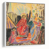 Vintage poster art featuring abstract colorful design on extra large framed canvas, ideal for living room decor.