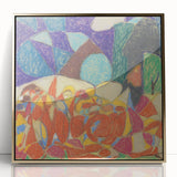 Mid-century modernist large art print on acrylic, featuring geometric shapes in muted colors, ideal for nursery wall art.
