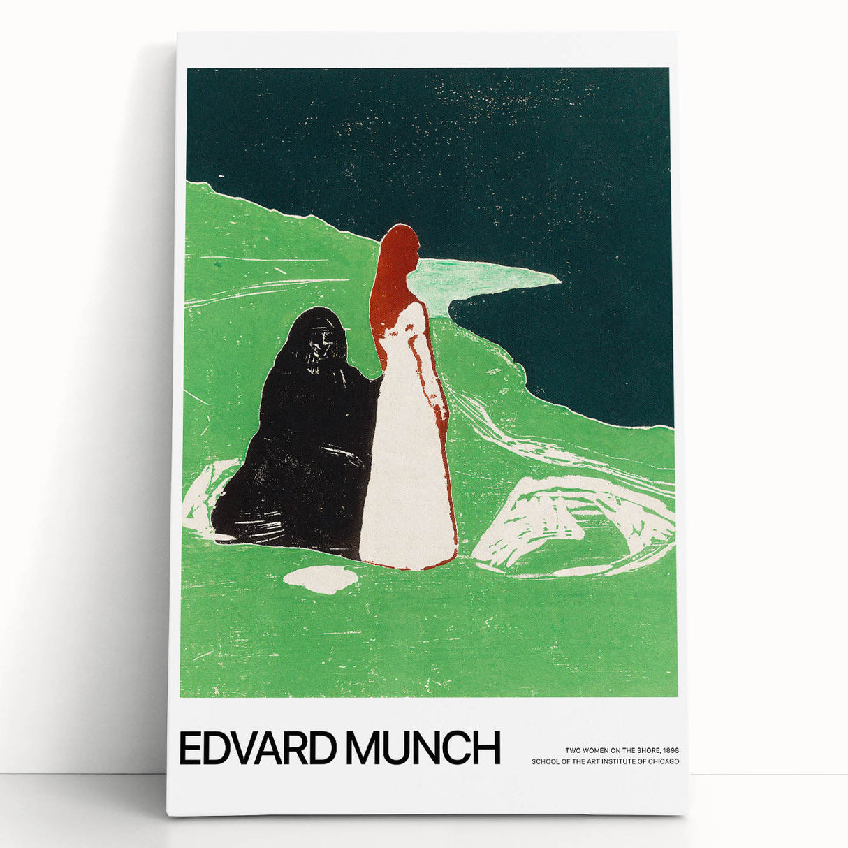 Black and white abstract print of Edvard Munch's design on stretched canvas, ideal for kitchen wall art or bedroom ambiance.