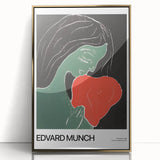 Mid-century modernist art featuring abstract figures in muted colors, gold-framed acrylic, ideal for modern art wall decor.