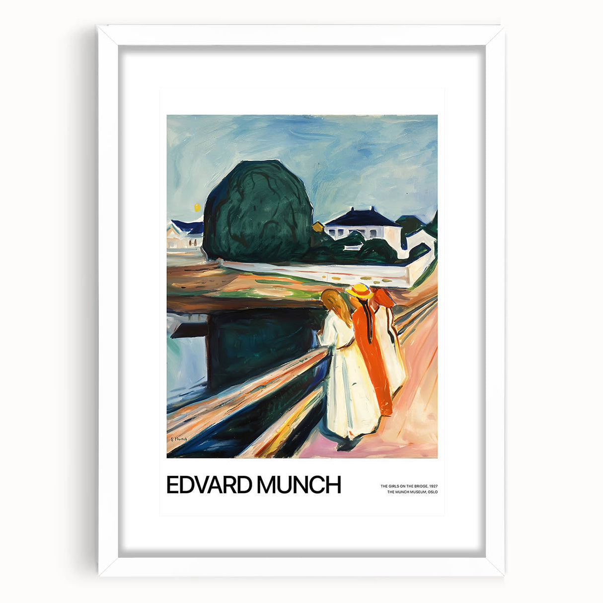 Abstract art print featuring swirling blue and green patterns, framed in white, ideal for dining room decor.