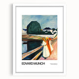 Abstract art print featuring swirling blue and green patterns, framed in white, ideal for dining room decor.