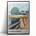 Acrylic print of Edvard Munch's design featuring abstract figures in muted colors, framed in black.