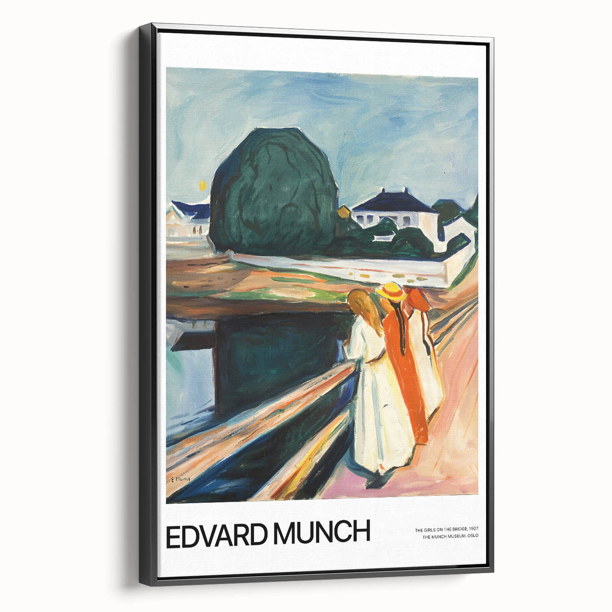 Black and white landscape art painting on framed canvas, featuring a vintage poster style, ideal for bedroom decor.