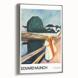 Framed canvas featuring a colorful landscape art painting with vintage poster elements on a black background.