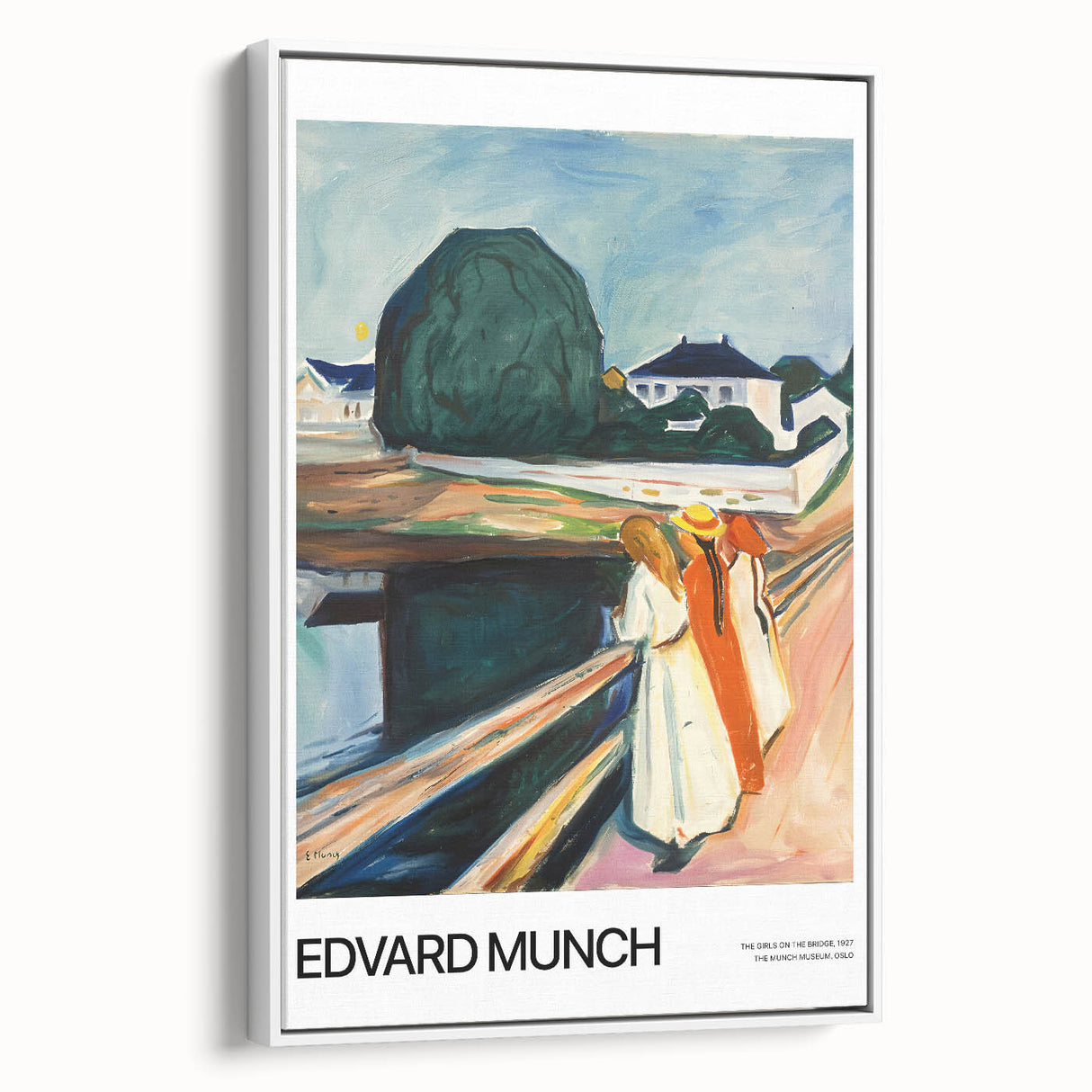 Vintage poster art of Edvard Munch's design on extra large framed canvas with colorful accents, ideal for living room decor.