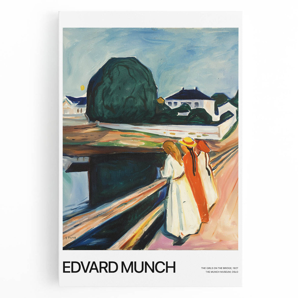 Black and white abstract print of Edvard Munch's design on large stretched canvas.