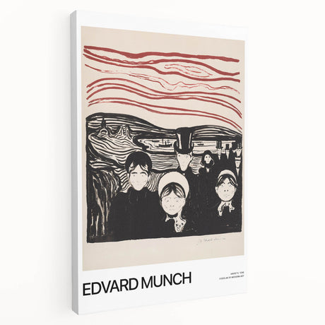 Side view of a large stretched canvas featuring Edvard Munch's avant-garde design, employing vivid colors.