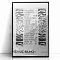 Large abstract wall art featuring mid-century modernist design in black and white tones, framed acrylic.