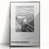 Mid-century modernist art depicting abstract figures in muted earth tones, framed acrylic, ideal for nursery wall art.