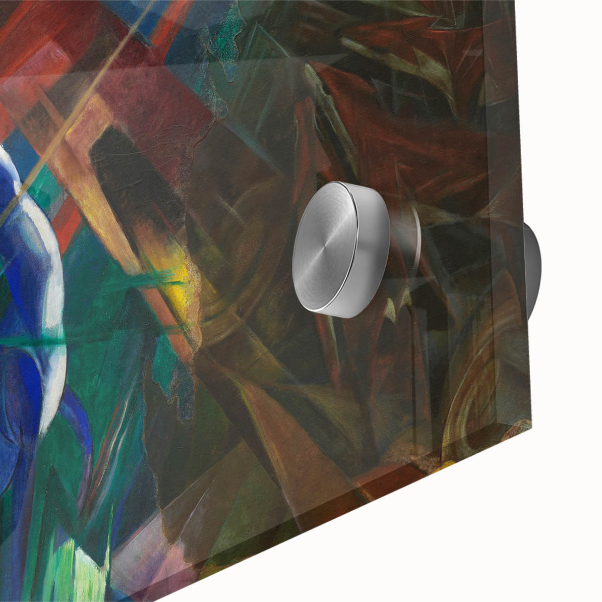 Mid-century modernist large abstract art print in muted earth tones on acrylic glass, ideal for dining room decor.