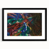 Extra large abstract art print featuring vibrant, colorful textures on a black framed canvas, ideal for living room decor.