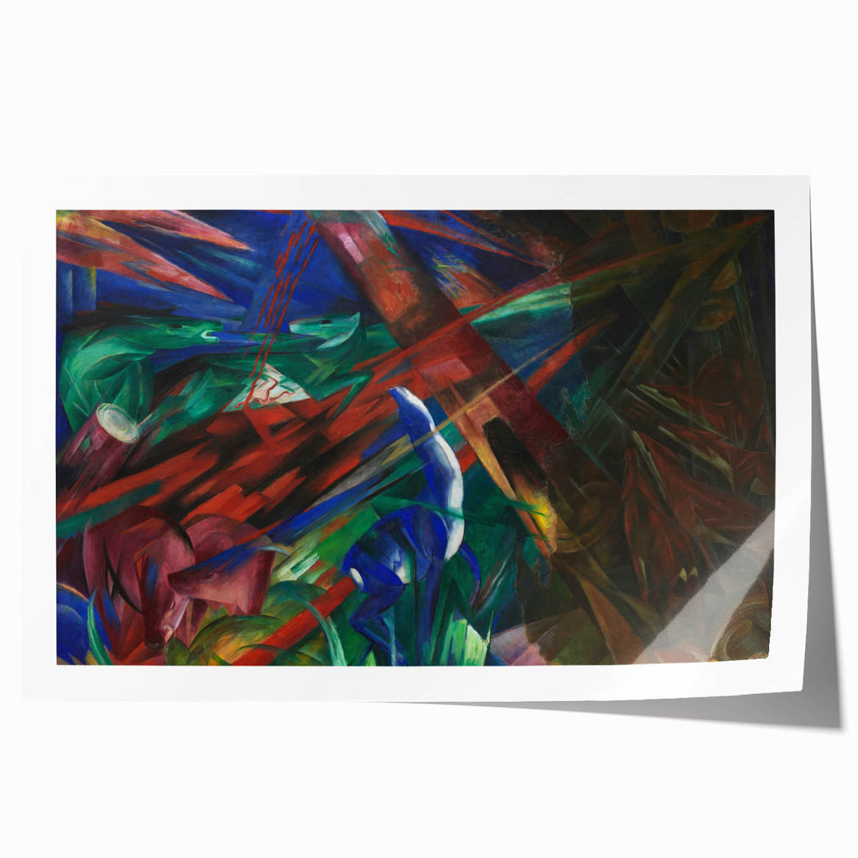 Abstract floral design in vibrant hues on rolled canvas, ideal for art wall dining room or classy bathroom decor.