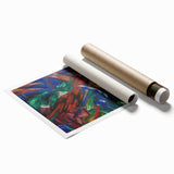 Extra large rolled print featuring abstract floral patterns in vibrant colors, ideal for classy bathroom wall art.