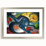 Textured abstract art print featuring swirling blue and green hues on a framed silver mat, ideal for bedroom art.