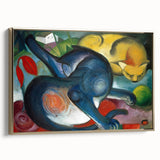 Framed canvas featuring a Franz Marc-inspired landscape in muted gold tones, ideal for bedroom wall art.