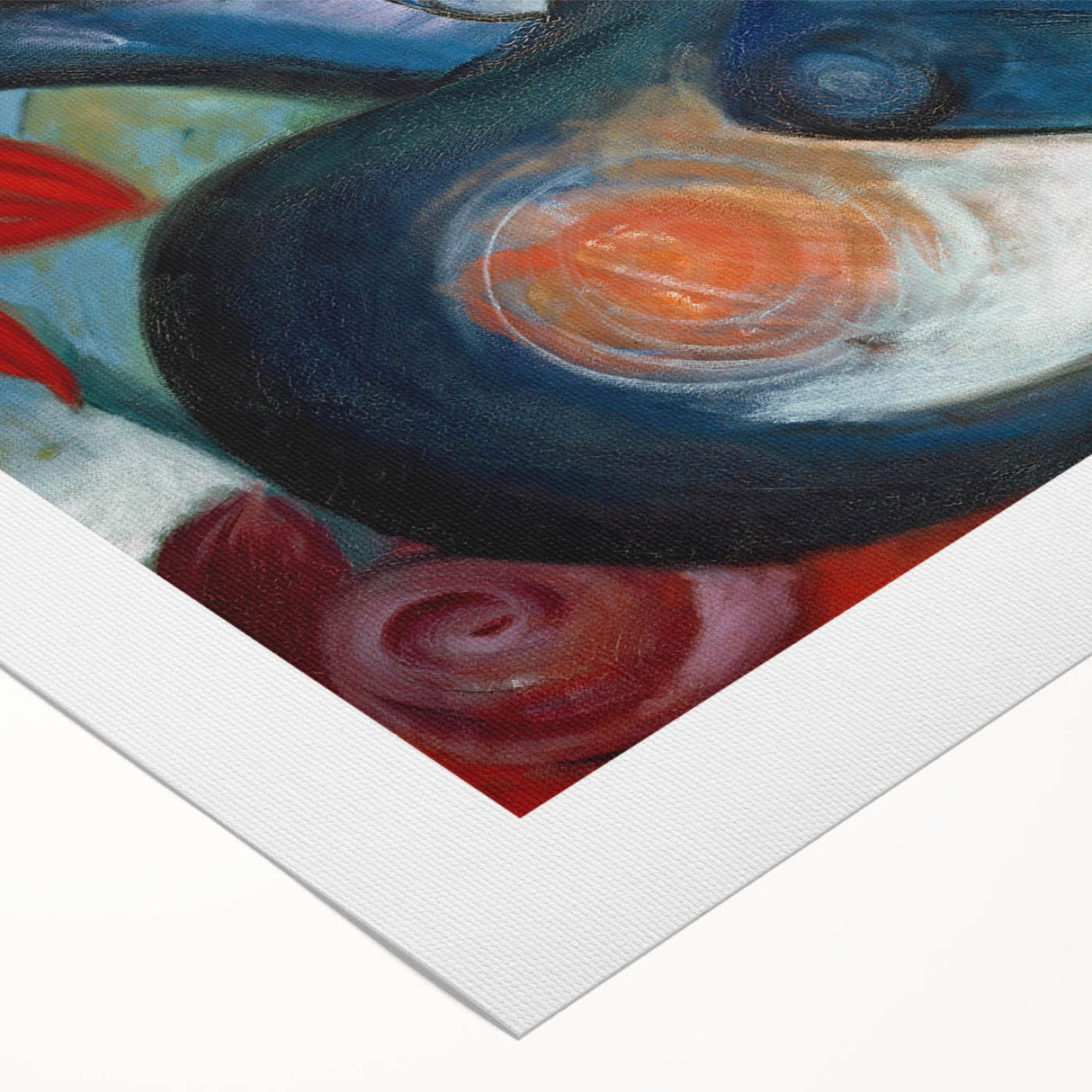 Art deco poster featuring geometric shapes and bold colors on rolled canvas, suitable for dining room or bathroom wall art.