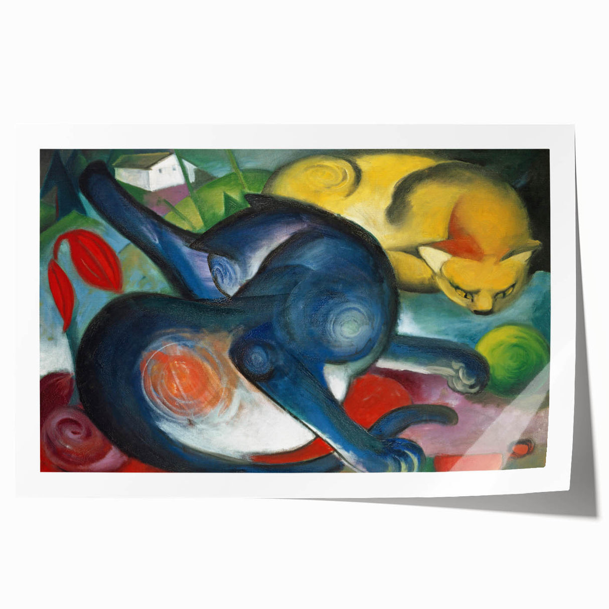 Extra large rolled print featuring a Franz Marc inspired abstract floral design in vibrant colors.