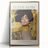Mid-century modernist art featuring Gustav Klimt's design on a large framed acrylic print with gold accents.