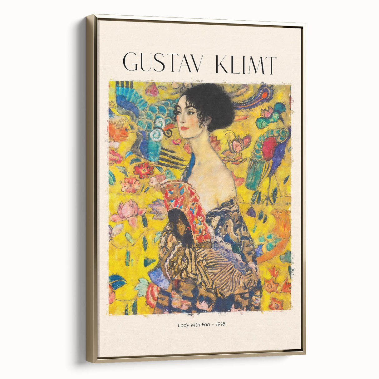 Framed canvas featuring a Gustav Klimt-inspired landscape with muted gold and black tones, ideal for bedroom wall art.