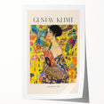 Gustav Klimt floral design on rolled print featuring golden hues and intricate patterns, suited for art wall dining room.