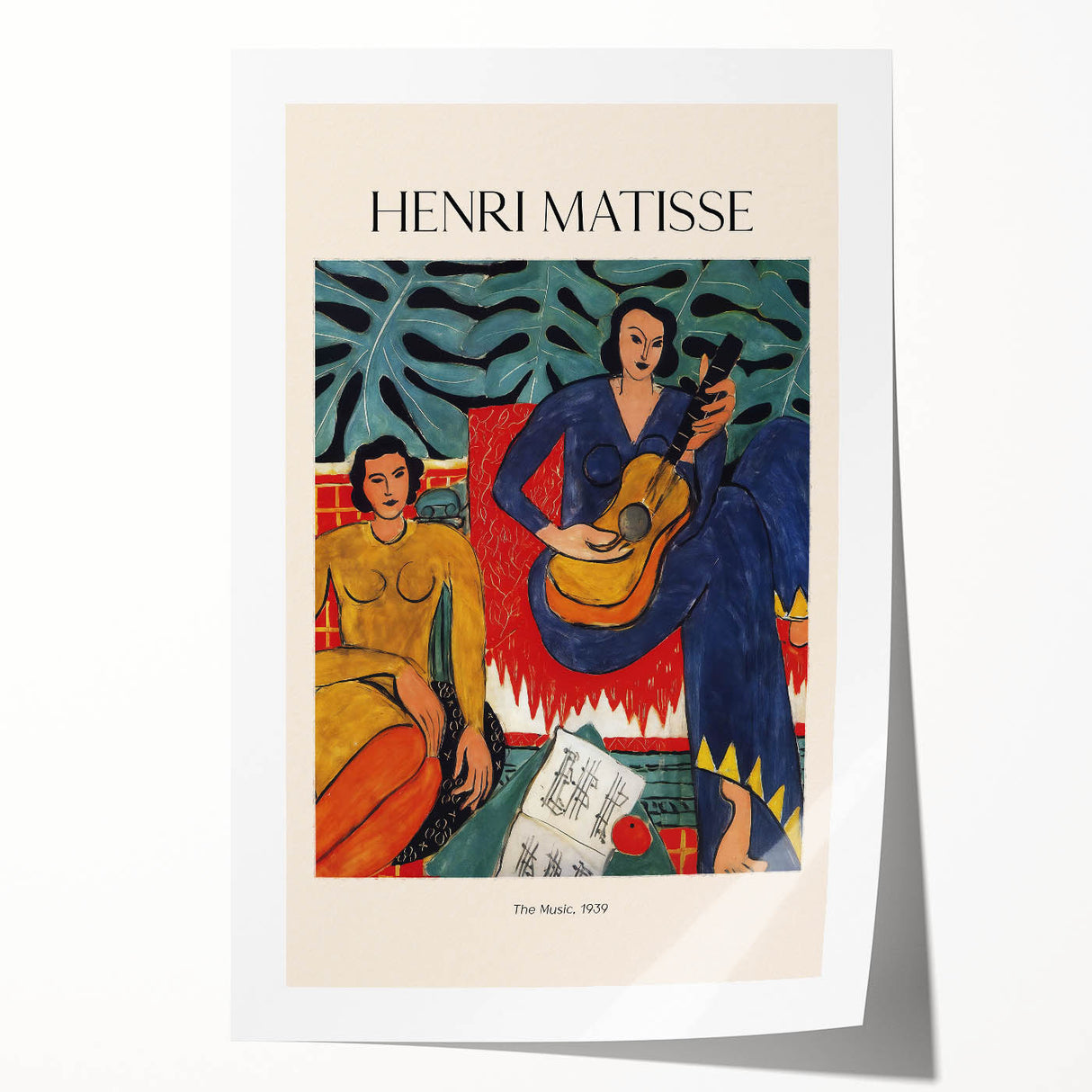 Extra large rolled print of a Henri Matisse-inspired floral design in vibrant colors, ideal for art wall dining room.