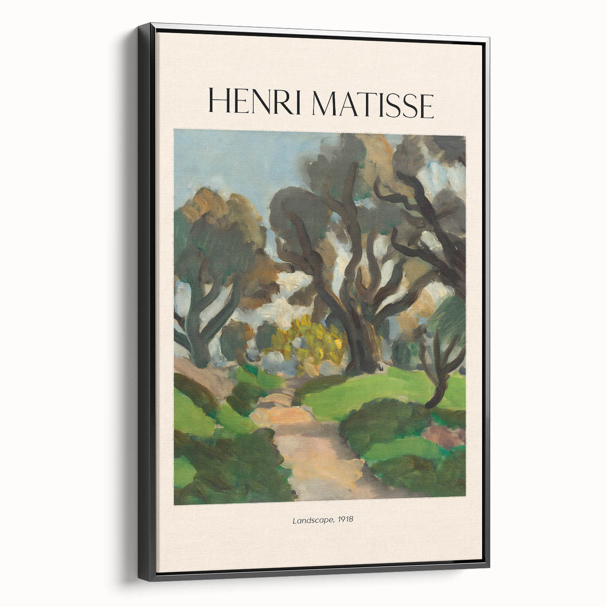 Black and white landscape painting on framed canvas, featuring a vintage poster art style, ideal for bedroom decor.