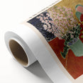 Art Deco poster featuring geometric shapes in bold primary colors on rolled canvas.