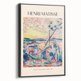 Black and white framed canvas featuring a vintage poster art landscape, ideal for bedroom wall decor.