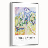 Framed canvas featuring a vintage poster art style landscape painting in black and white tones, ideal for bedroom wall decor.