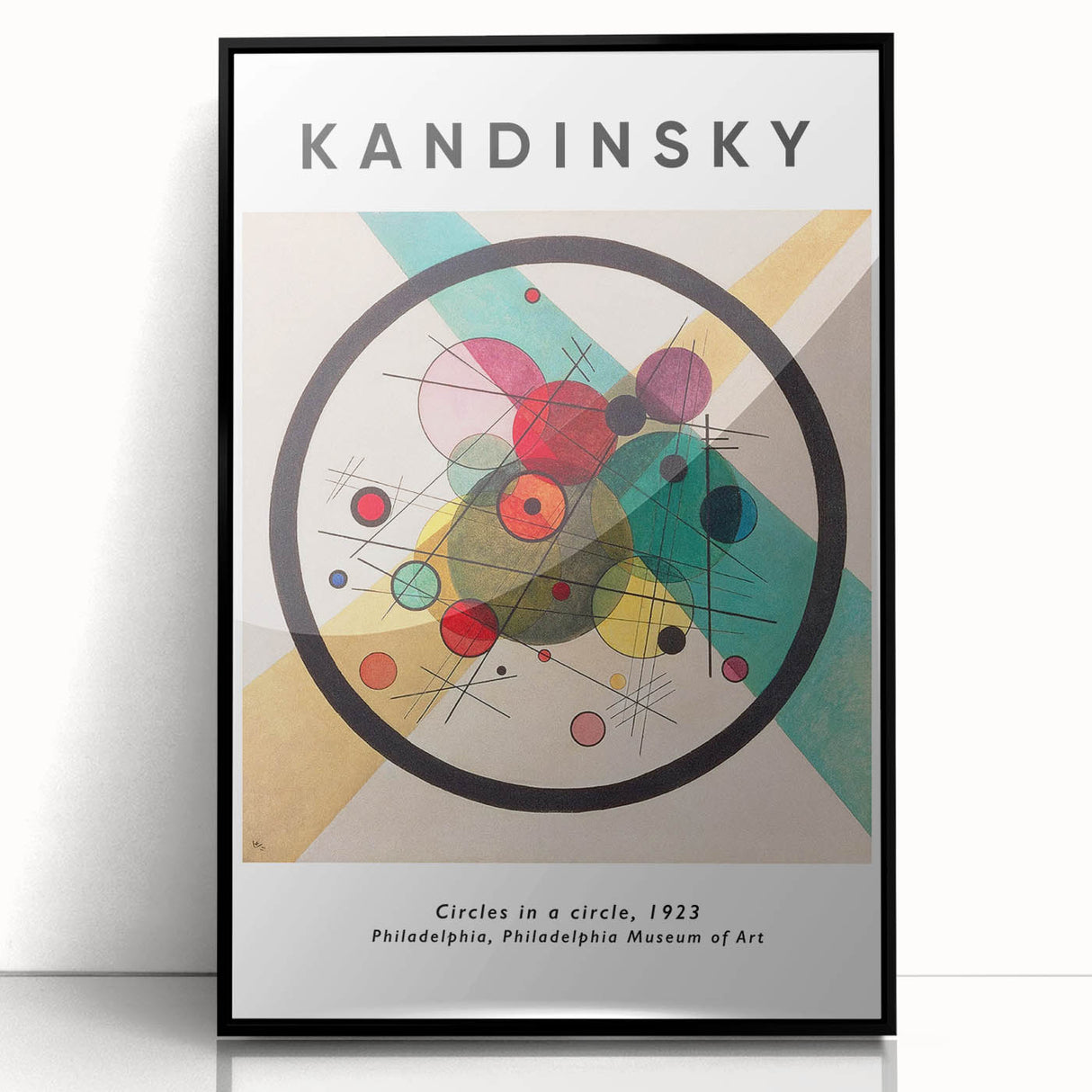 Large abstract wall art featuring swirling colors in a mid-century modernist style, framed in black acrylic.